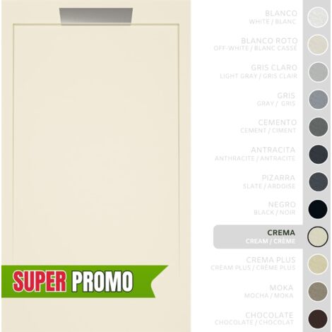 SOULBATH Plato de Ducha - Resina - Gel Coat - Textura Liso/Piedra - CREMA - Antideslizante - 170X70- Extraplano 3cm - Incluye Válvula desagüe y Rejilla- Diseño elegante
