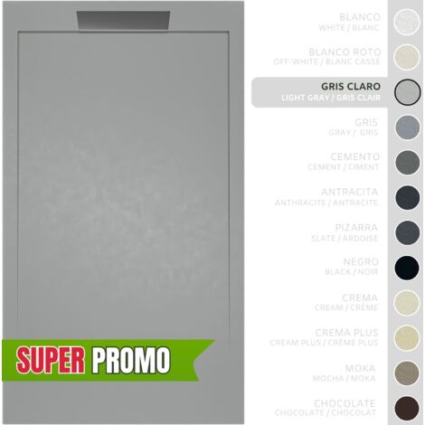 SOULBATH Plato de Ducha - Resina - Gel Coat - Textura Liso/Piedra - GRIS CLARO - Antideslizante - 110X70- Extraplano 3cm - Incluye Válvula desagüe y Rejilla- Diseño elegante