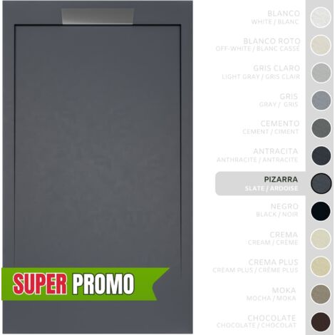 SOULBATH Plato de Ducha - Resina - Gel Coat - Textura Liso/Piedra - PIZARRA - Antideslizante - 140x80- Extraplano 3cm - Incluye Válvula desagüe y Rejilla- Diseño elegante