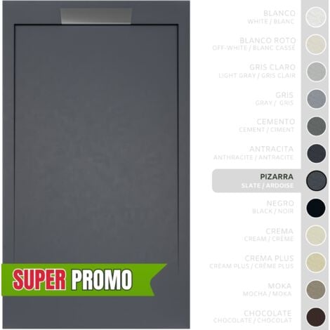 SOULBATH Plato de Ducha - Resina - Gel Coat - Textura Liso/Piedra - PIZARRA - Antideslizante - 90X70- Extraplano 3cm - Incluye Válvula desagüe y Rejilla- Diseño elegante