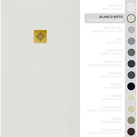 SOULBATH Receveur de Douche -Résine -Gel Coat -Texture Lisse/Pierre -Antidérapant -Couleur Blanc Cassé - 160x100- Extra plat 3cm. Bonde de Vidage incluse - GRILLE DORÉE