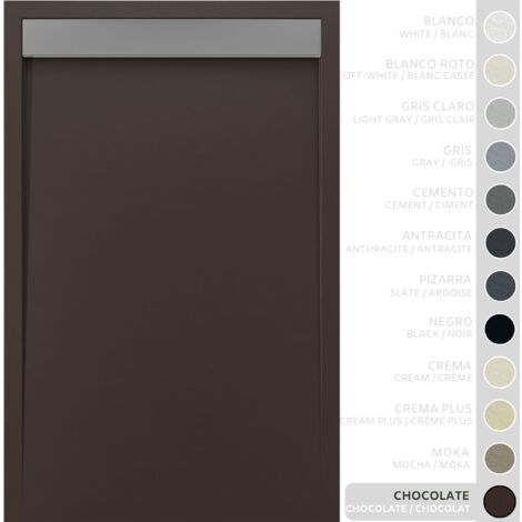 SOULBATH Receveur de Douche - Résine - Gel Coat - Texture Lisse/Pierre - Antidérapant - Couleur Chocolat 140X70 Extra plat 3Cm Grille Inox