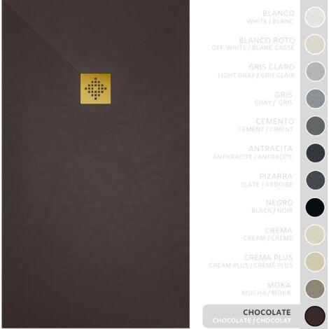 SOULBATH Receveur de Douche -Résine -Gel Coat -Texture Lisse/Pierre -Antidérapant -Couleur Chocolat - 140x90- Extra plat 3cm. Bonde de Vidage incluse - GRILLE DORÉE