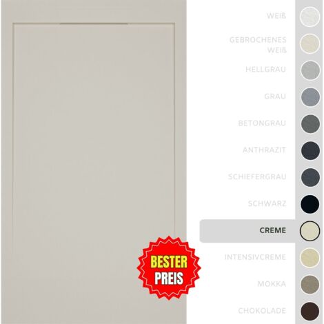 SOULBATH Ultra flache, rutschfeste Duschwanne – Harz Gelcoat – Glatte/Stein-Textur – CREME - 130x80  - Integrierte Rost in gleicher Farbe