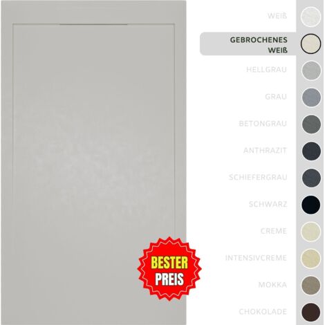 SOULBATH Ultra flache, rutschfeste Duschwanne – Harz Gelcoat – Glatte/Stein-Textur – GEBROCHENES WEISS - 120X70  - Integrierte Rost in gleicher Farbe
