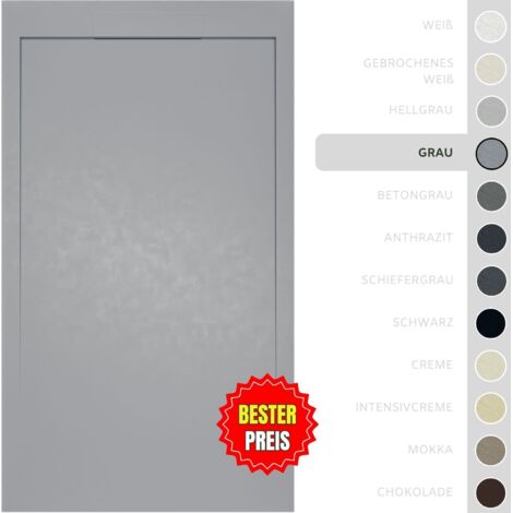 SOULBATH Ultra flache, rutschfeste Duschwanne – Harz Gelcoat – Glatte/Stein-Textur – GRAU - 130x80  - Integrierte Rost in gleicher Farbe