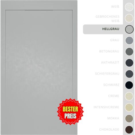 SOULBATH Ultra flache, rutschfeste Duschwanne – Harz Gelcoat – Glatte/Stein-Textur – HELLGRAU - 90X70  - Integrierte Rost in gleicher Farbe