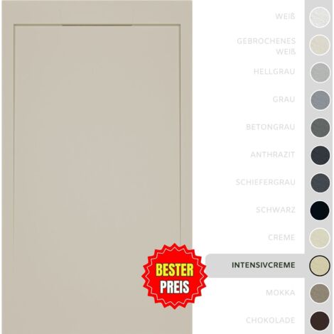 SOULBATH Ultra flache, rutschfeste Duschwanne – Harz Gelcoat – Glatte/Stein-Textur – INTENSIV CREME - 100x90  - Integrierte Rost in gleicher Farbe