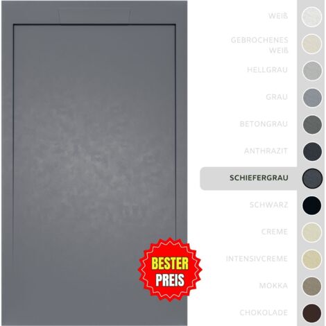 SOULBATH Ultra flache, rutschfeste Duschwanne – Harz Gelcoat – Glatte/Stein-Textur – SCHIEFER - 130X70  - Integrierte Rost in gleicher Farbe