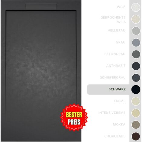 SOULBATH Ultra flache, rutschfeste Duschwanne – Harz Gelcoat – Glatte/Stein-Textur – SCHWARZ - 110X70  - Integrierte Rost in gleicher Farbe