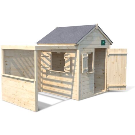 SOULET - Casita de Madera Infantil con Pérgola Alpaga 140x120x145 cm - Casita de Jardín para Niños Personalizable - Madera Natural - Fácil Montaje
