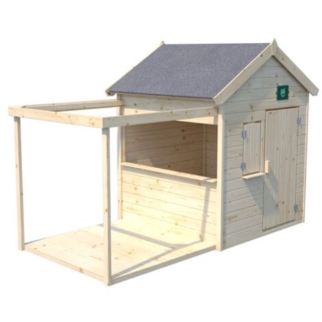 SOULET - Casita de Madera Infantil con Pergola y Suelo Epicerie 140x120x145 cm - Casita de Jardín para Niños con Mini-Bar y Pergola - Madera Natural Personalizable - Fácil Montaje
