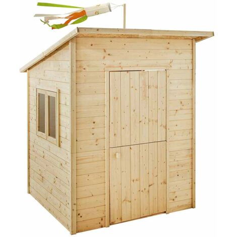 SOULET - Casita de Madera Infantil con Techo Inclinado Santa Mónica 160x120x120 cm - Casita de Juegos para Niños - Cabaña de Madera para Jardín - Diseño Moderno y Seguro - Fácil Montaje