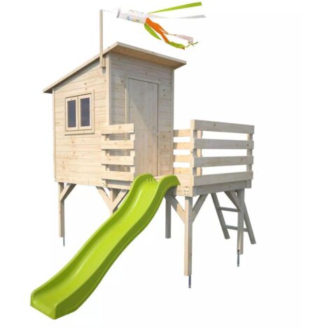 SOULET - Casita de Madera Infantil Elevada con Tobogán Portland 160x120x120 cm - Casita de Juegos para Niños - Cabaña de Madera para Jardín - Plataforma Elevada y Tobogán Integrado - Fácil Montaje y P