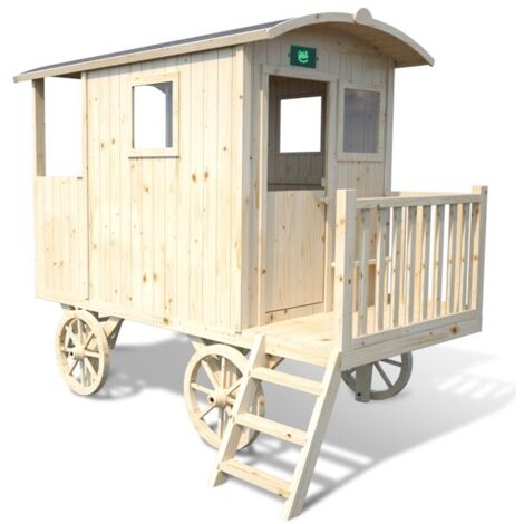SOULET - Casita de Madera Infantil Móvil Roulotte Carry 262,4x155,4x203,3 cm - Casita de Jardín para Niños con Diseño de Caravana - Madera Natural Personalizable - Fácil Montaje