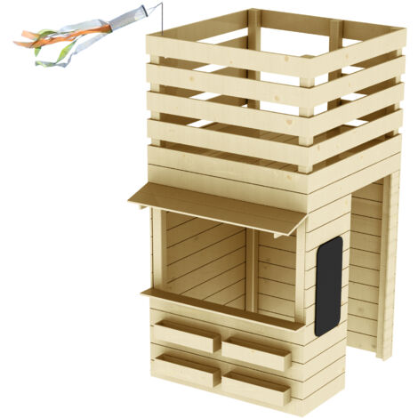 SOULET - Casita de Madera Infantil Tienda Shopping 160x120x120 cm - Casita de Juegos para Niños - Cabaña de Madera para Jardín - Diseño de Supermercado - Estantes y Pizarra Incluidos - Fácil Montaje