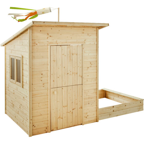 SOULET - Casita Infantil de Madera con Arenero Integrado  Modelo Palm Springs  Casa de Juegos Exterior para Niños de 3 a 12 Años