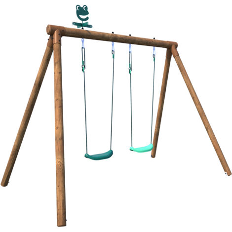 SOULET - Columpio de Madera Infantil para Jardín 2 Plazas 230x205x190 cm - Pórtico de Madera con 2 Columpios Regulables - Resistente y Seguro - Incluye Anclajes y Tornillería - Fácil Montaje
