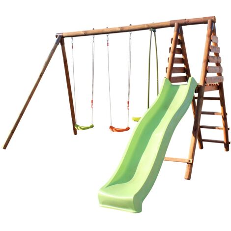 SOULET - Columpio de Madera Violette con Tobogán, Doble Columpio y Balancín - 3,50 m x 2,05 m x 2,35 m​