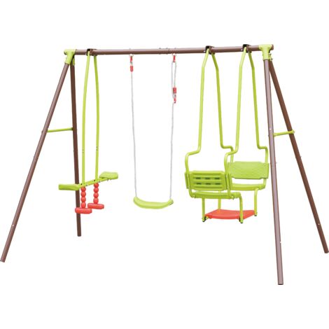 SOULET - Columpio Triple de Acero Marrón y Verde Malo con Asiento Individual, Balancín y Góndola - 2,70 m x 1,53 m x 2,20 m​