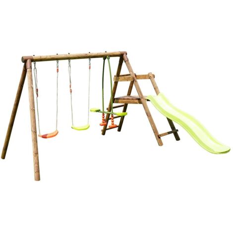 SOULET - Parque Infantil de Madera Figue con Columpio, Balancín, Cara a Cara y Tobogán - 3,50 m x 2,05 m x 2,35 m​