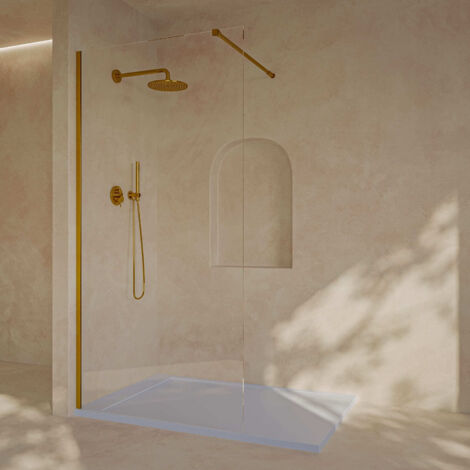 SOULHOME Parete doccia fissa, installazione facile , vetro di sicurezza 8 mm anticalcare, 100 cm di larghezza x 200 cm di altezza, profilo Dorato