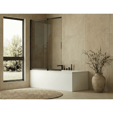 SOULHOME - Paroi de baignoire pivotante et extensible (Largeur 70-121cm) Verre 6 mm anticalcaire - Profil Noir H=150cm