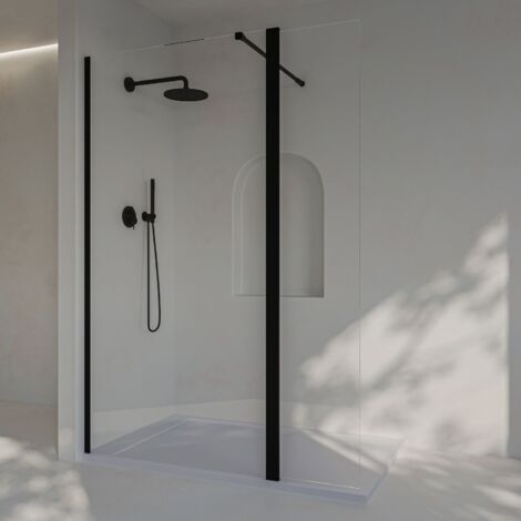 SOULHOME Paroi de douche fixe + pivotante 180° - Transparent - Verre 8 mm anticalcaire - Noir - Largeur 130cm (90+40) - H 200 cm