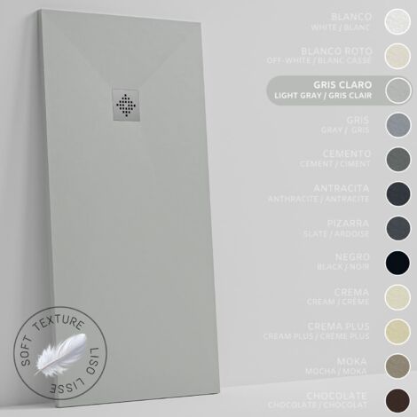 SOULHOME Piatto doccia- Resina -Gel Coat -Texture Liscio Seta -Antiscivolo -Colore Grigio Chiaro - 110x80- Extra piatto 3cm. Standard