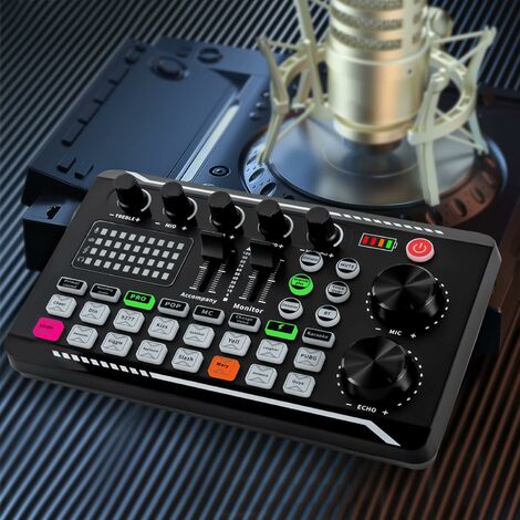 Soundboard Sound Effects Board Sound Mixer Board Carte son compatible Bluetooth avec plusieurs effets sonores et lumière LED, soundboard, carte son live et interface audio avec mixeur DJ