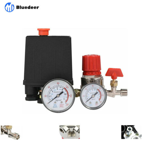 THSINDE Soupape de compresseur d'air Petit régulateur de soupape de commande de pressostat de compresseur d'air avec jauges Bluedeer