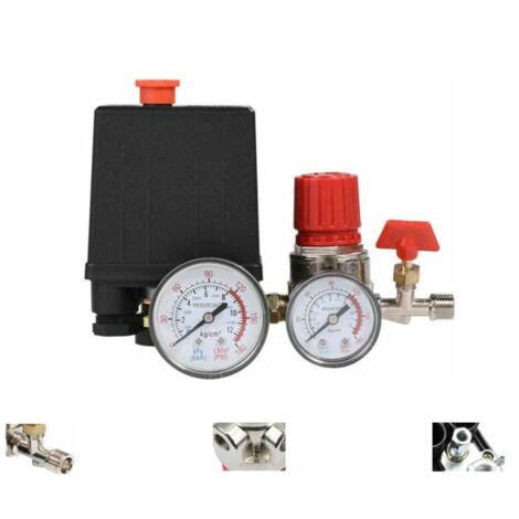 Soupape de compresseur d'air Petit régulateur de soupape de commande de pressostat de compresseur d'air avec jauges Bluedeer