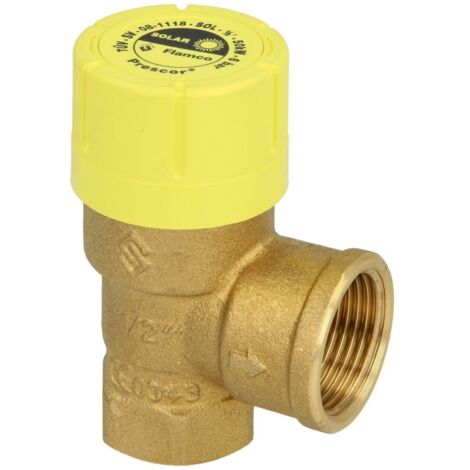 Soupape de sécurité 6 bar solaire 1/2’’ FF x 3/4’’ FF sortie