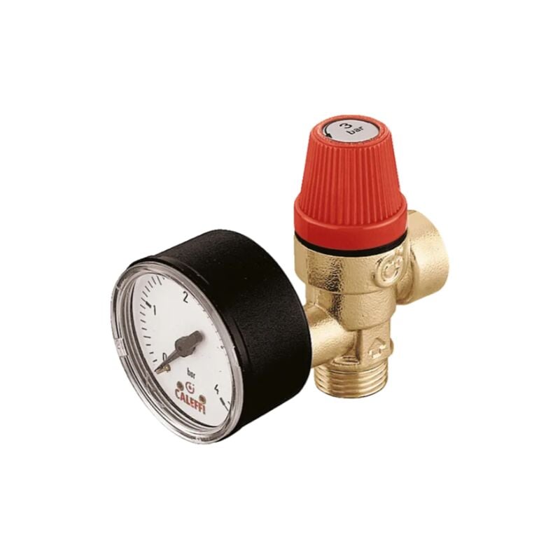 Soupape de sécurité ordinaire certifiée, avec manomètre. Raccords 1/2', réglage 3 bar Caleffi 314430 1/2' - 3 bar