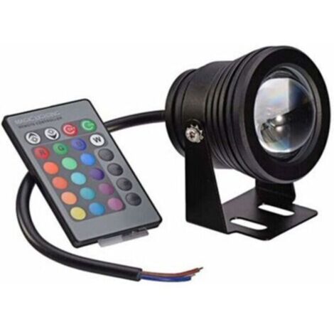 Source de lumière LED pour piscine avec télécommande, lumière sous-marine à changement de couleur pour aquarium (coque noire RVB) 10 W [Classe énergétique A]