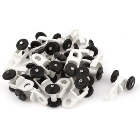 SOURCING MAP Rouleaux de rail de rideau en plastique blancs 0.5\" Diamètre Roulettes noires Store 20Pcs