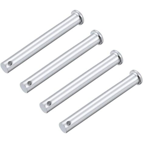 sourcing map Trou Unique Chape Broches 10mm x 80mm Tête Plate Tête Zingage Solide Acier Axe Charnière 4Pcs