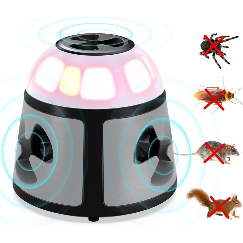 Souris à ultrasons et rats 360 ° Souris à ultrasons avec lumière LED Plug in Répulsif contre les souris et les rongeurs