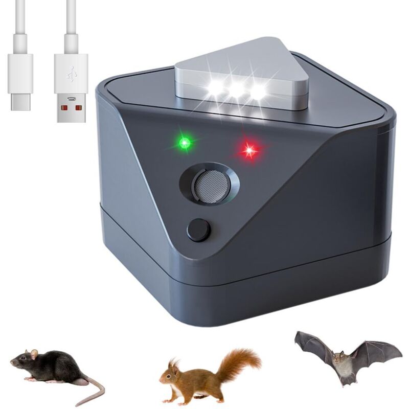 Souris et Rats, Repulsif Souris Ultrasons 360° Anti Souris avec Lumière LED Appareil Ultrason pour Nuisible Rongeurs Plug in Répulsif Intérieur