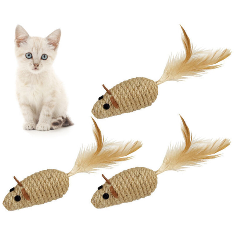 Souris jouet pour chat - corde en lin, poils de poulet, sable et sable - jouet amusant pour chat - souris ludique pour chat - jouet interactif pour