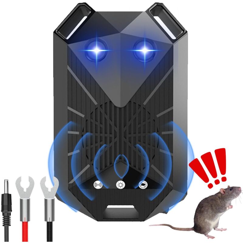 Sous capot rongeur répulseur ultrasonique rat répulsif souris dissuasif avec ondes à ultrasons et LED lampe de poche dispositif de lutte