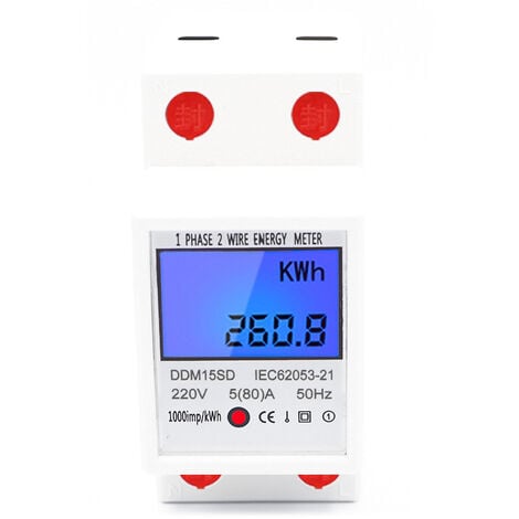 Teklemon Compteur Électrique Monophasé, Compteur d'Alimentation Numérique  avec Écran LCD, 5(80) A 230V 50Hz Compteur d'Énergie Électrique Numérique