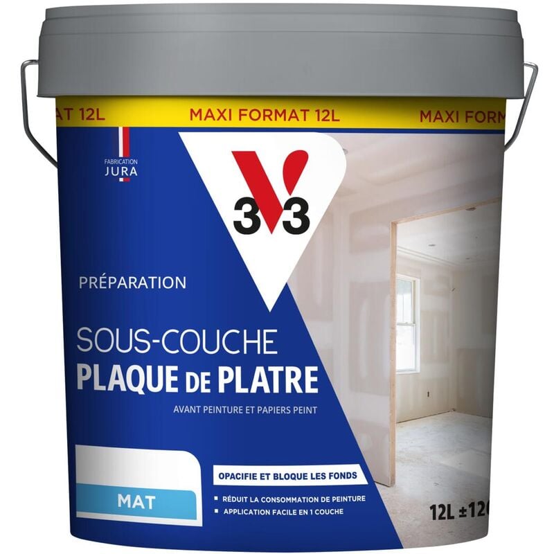 V33 - Sous-couche intérieure Plaque de plâtre Blanc Mat 12L