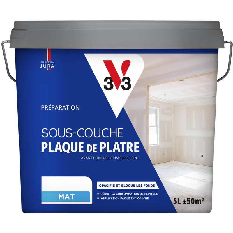 Sous-couche intérieure Plaque de plâtre V33 Blanc Mat 5L