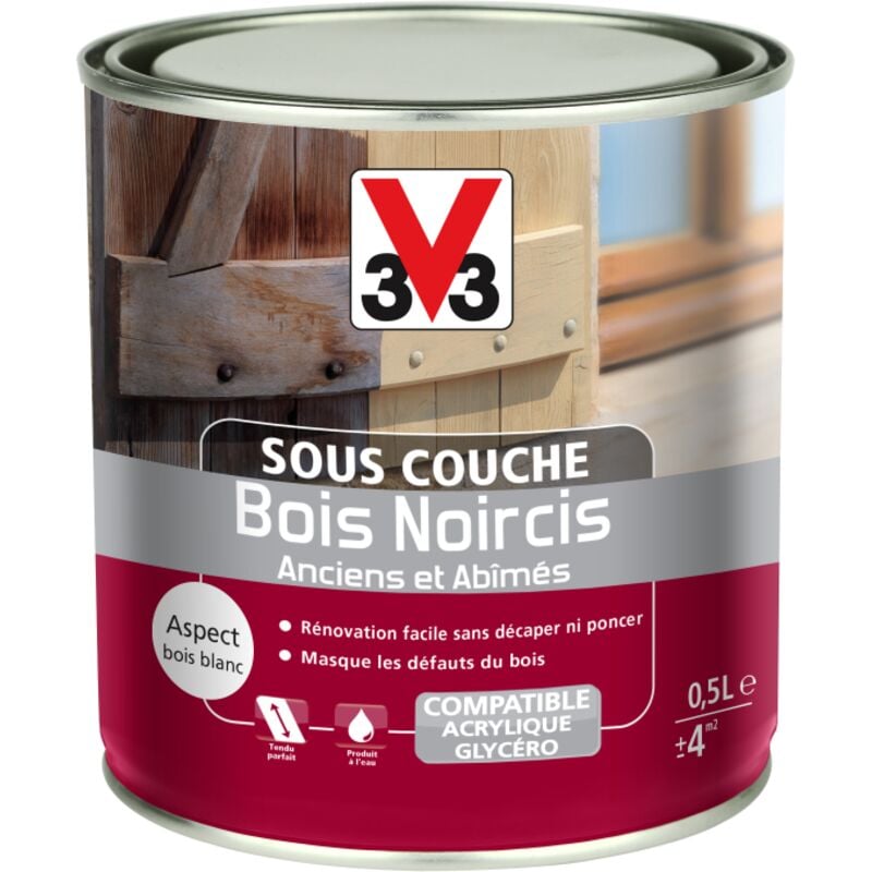 V33 - Sous-Couche Lasure Bois Intérieur Et Extérieur Bois Noircis 0.5 l Incolore