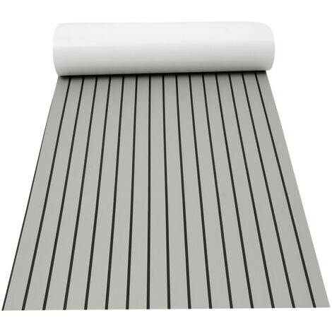 Sous-couche marine en mousse EVA 240 cm × 90 cm × 6 mm Tapis antidérapant pour yacht (dos adhésif) Revêtement de sol en teck synthétique Gris clair + noir