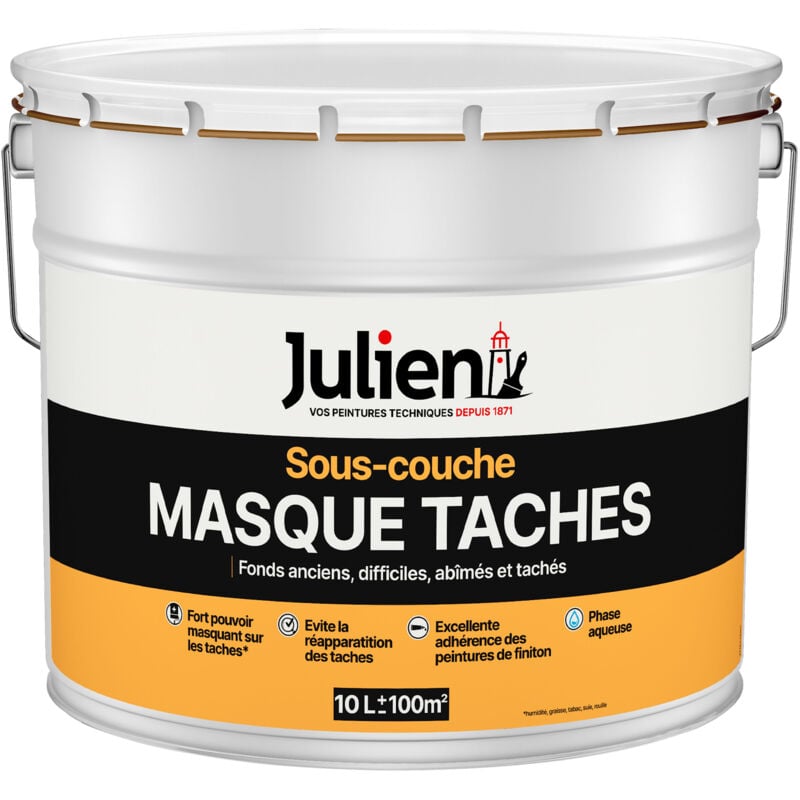 Sous-Couche Masque Taches - Pour fonds anciens, difficiles, abîmés, tachés - Mat Blanc 10L Julien