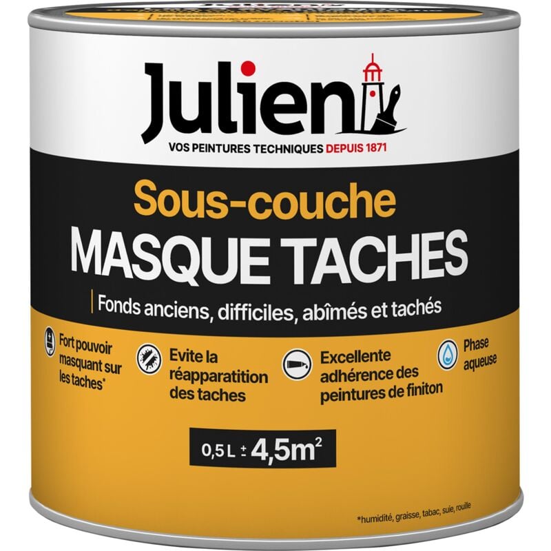 Sous-Couche Masque Taches - Pour fonds anciens, difficiles, abîmés, tachés - Mat Blanc 0,5L Julien