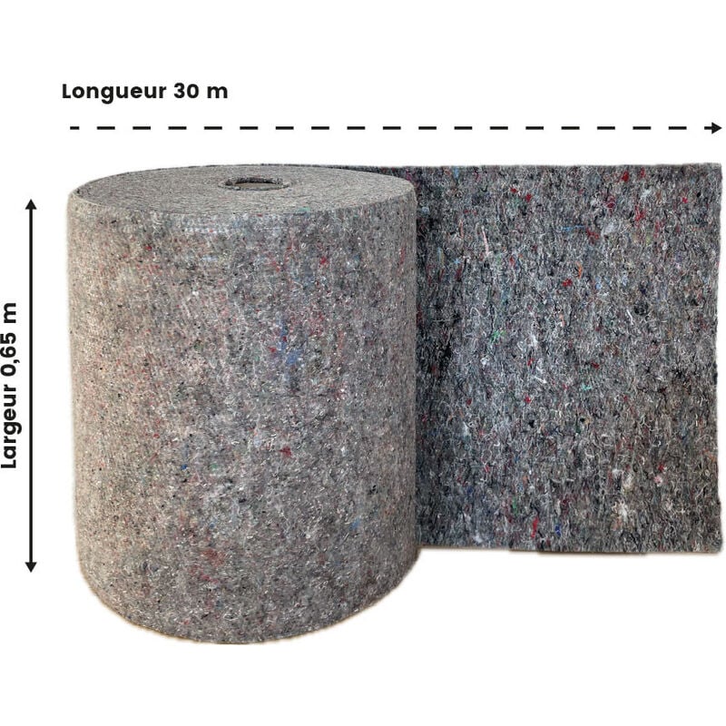 Sous Couche moquette -Thibaude feutre- larg.65cm- Rouleau de 30 ml soit 19,5 m²