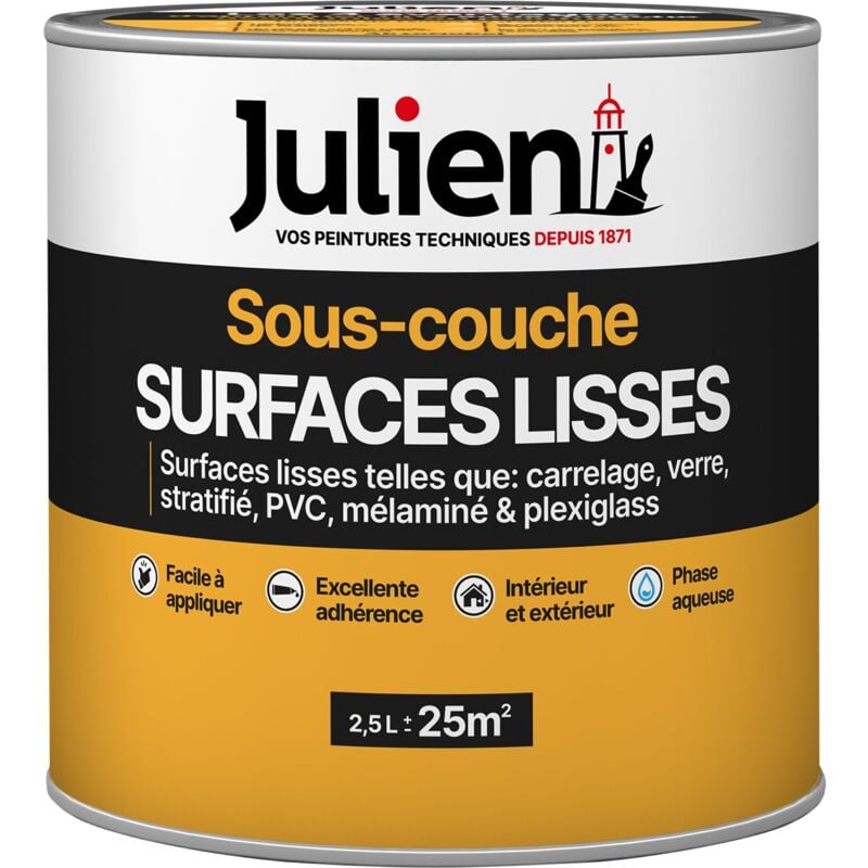 Sous-Couche pour Surfaces Lisses - Carrelage, pvc, verre, stratifié, pvc, mélaminé et plexiglass - Mat Blanc 2,5L
